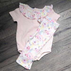 Jason Wu Baby Girl's 2 Piece Set Watercolour Floral Ruffle Bodysuit Pants Sz 3/6
